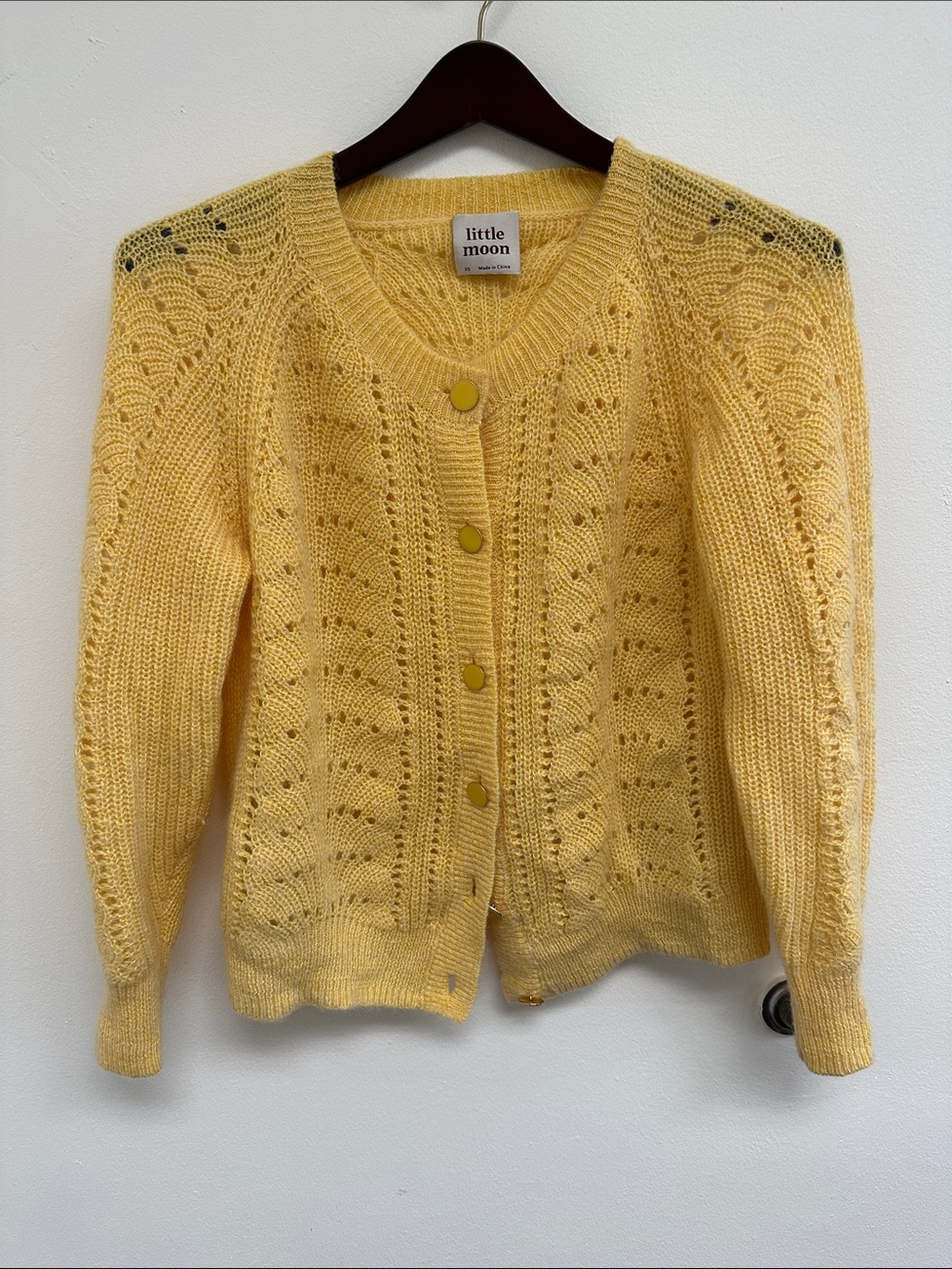 Aritzia Yellow Openwork Knit Button Cardigan